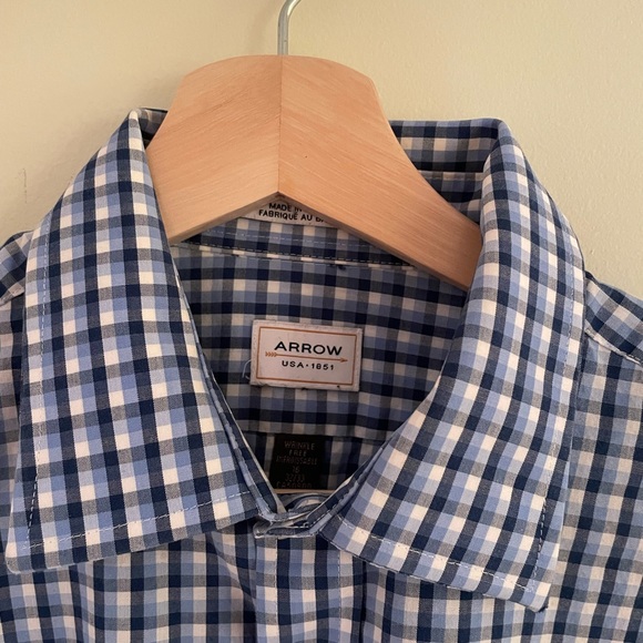 Arrow Button Down Casual Shirt - Men’s 16 32/33 Blue Navy White - Picture 2 of 7